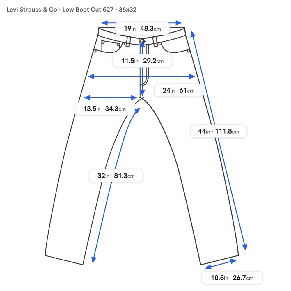VTG Levis Jeans Mens 38x32 Blue Denim 527 Low Boot Cut Light blue Wash - Picture 11 of 11